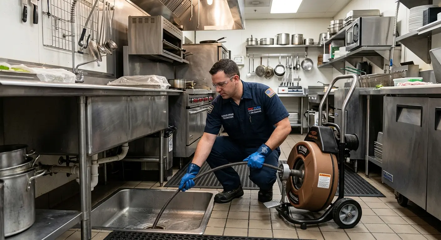 Commercial drain cleaning service in a restaurant kitchen in Park Forest