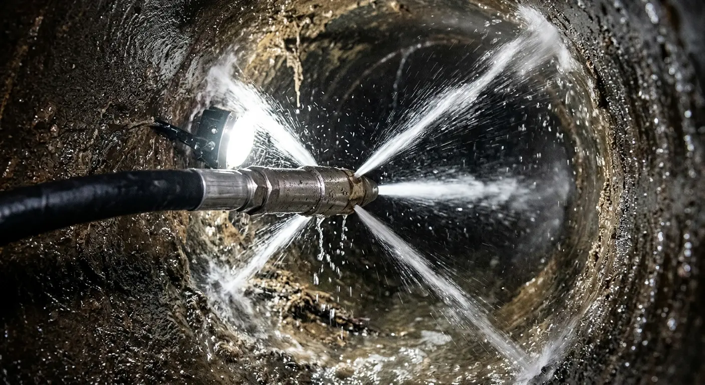 High-pressure hydro jetting nozzle cleaning sewer pipe for Storm Drain Cleaning in Park Forest